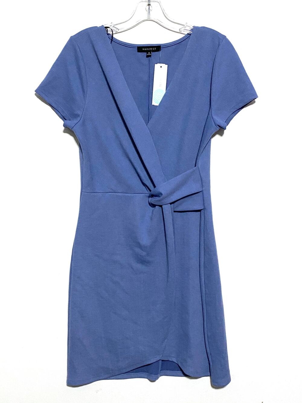 Hailey 23 Blue Eva Dress M Twisted Detail Faux Wrap Office Classic Summer Chic